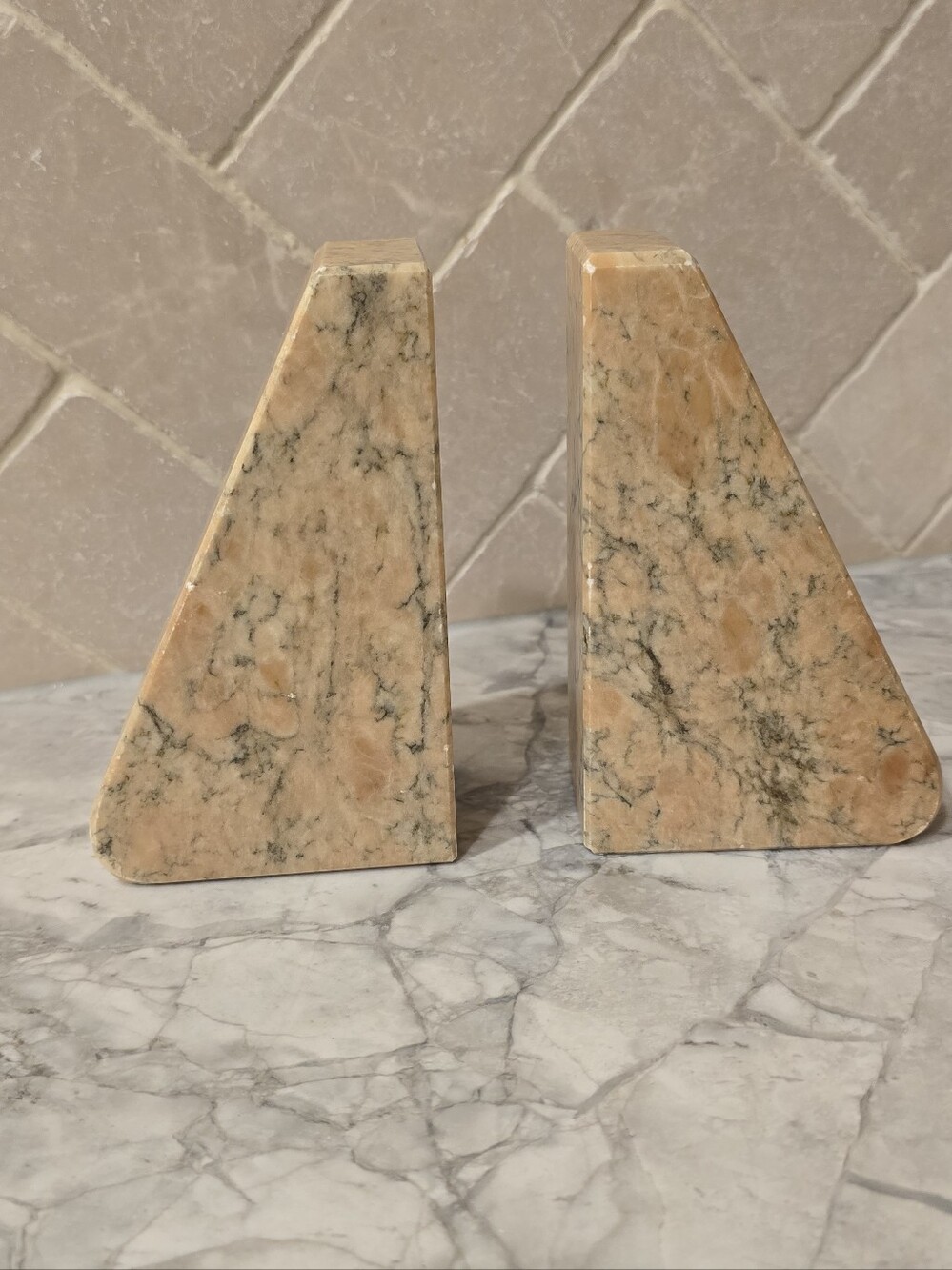 Vintage Mid Century Alabaster Stone Bookends Made in Italy NewDeco Marble